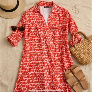 KikiSol Swim Cover-Up Dress Cotton Beach Tunic Resort Vacation Red White M